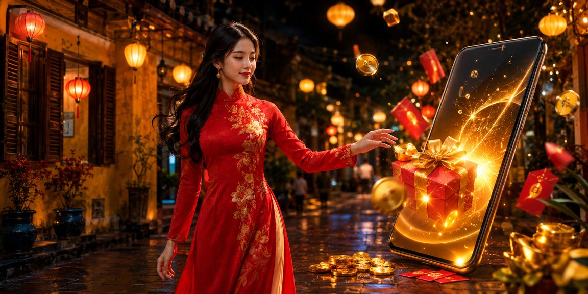 Không khí lễ hội Hội An với áo dài và phong bì đỏ may mắn trong dịp đặc biệt
